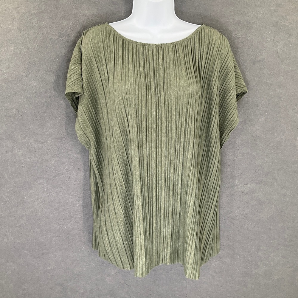 Pure Jill Tunic Top Womens Sz XL Olive Green Pleated Dolman Sleeve Keyhole Back